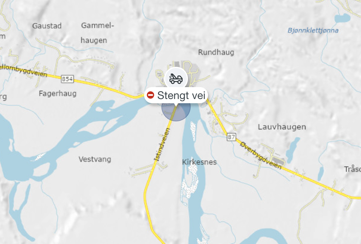 Brua har fått skade – vegen er stengt