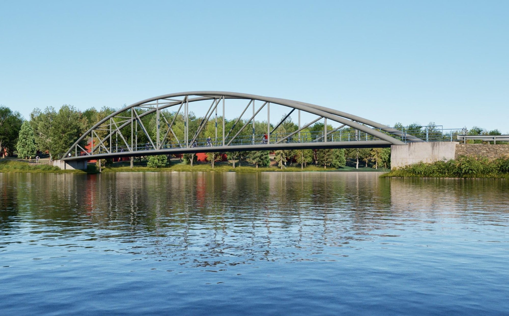 Det skal bygges bru for gående og syklende over Rødsund på grensen mellom Våler og Moss. Illustrasjon fra Østfold fylkeskommune.