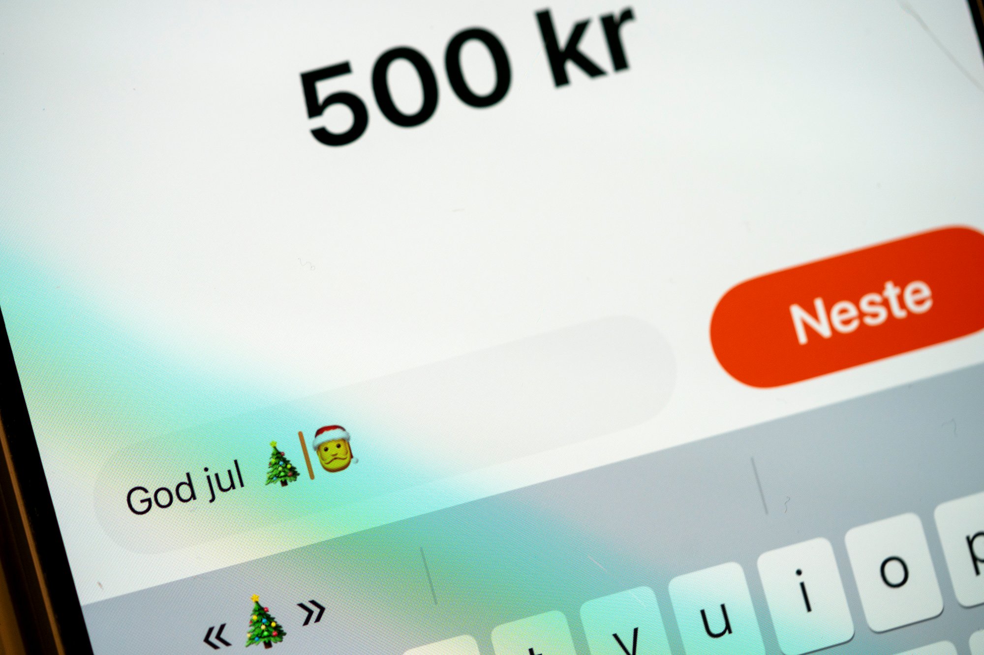 Oslo 20250523. 
Penger sendt i Vipps med melding «God jul».
Foto: Gorm Kallestad / NTB