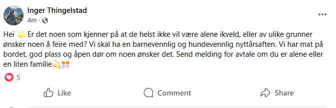 Inger (28) åpner huset om noen skulle være ensomme i kveld: – Mange føler seg utelatt 