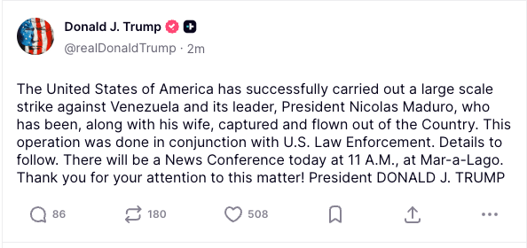Trump bekrefter: Har angrepet Venezuela