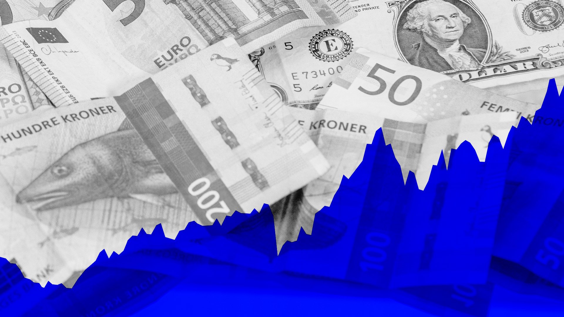 Illustrasjon: Graf for Sparebank 1 SMN-aksjen siste ti år og penger. 