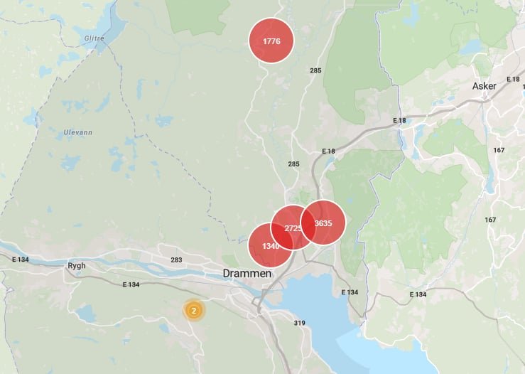 Store deler av Lier var mørkelagt