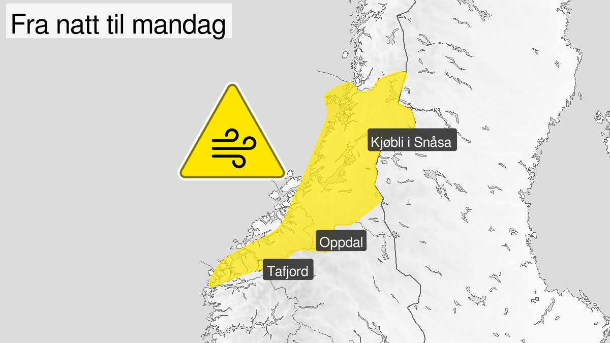Roligere natt enn meldt – fortsatt gult vindvarsel mandag